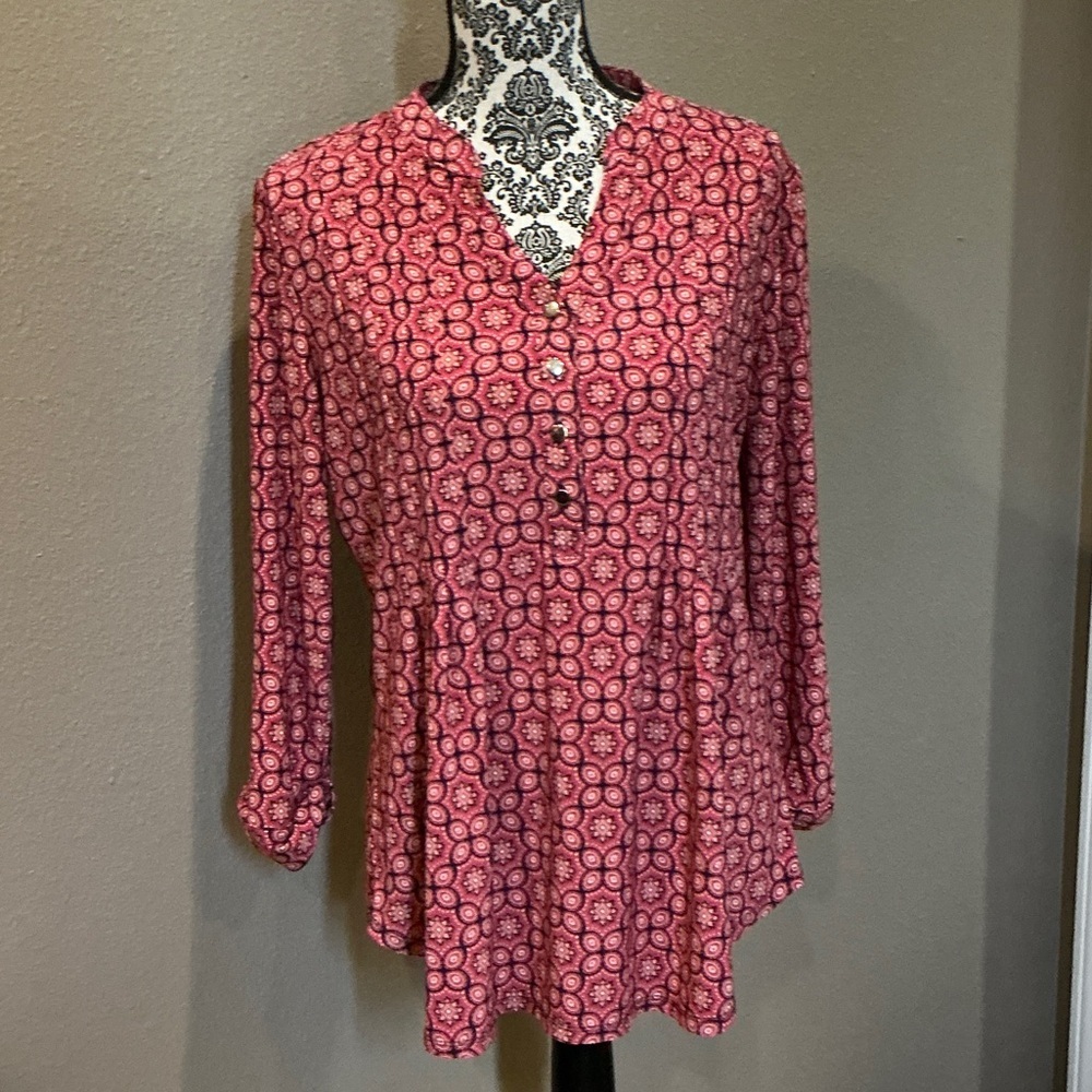 DR2 Pink Patterned Women's Blouse Size Large